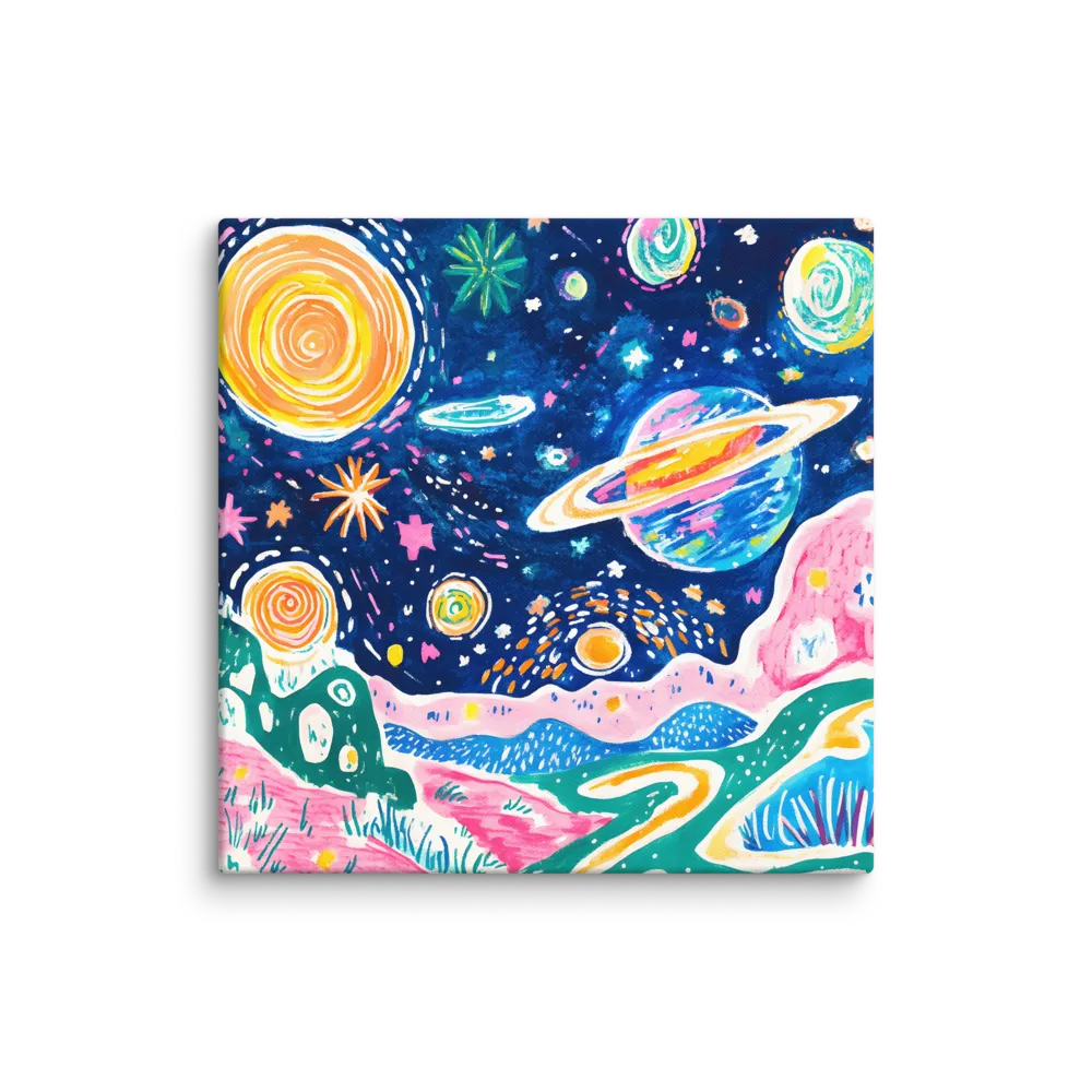 Whimsical Cosmic Landscape | Canvas | 28″×28″