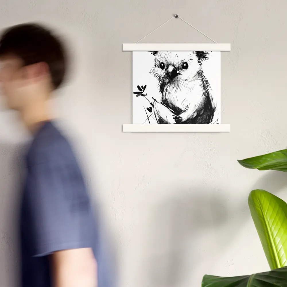 Whimsical Koala in Ink | Poster With White Wood Hanger | 10″×10″