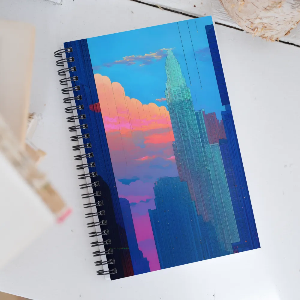 Twilight Reflections: A Digital Cityscape | Spiral Notebook