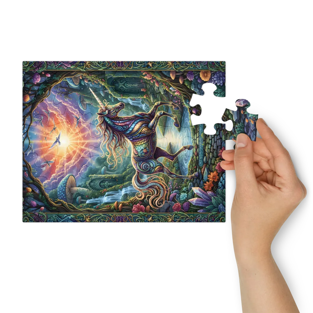 Sunlit Glade Unicorn 
 Jigsaw Puzzle in Tin Box