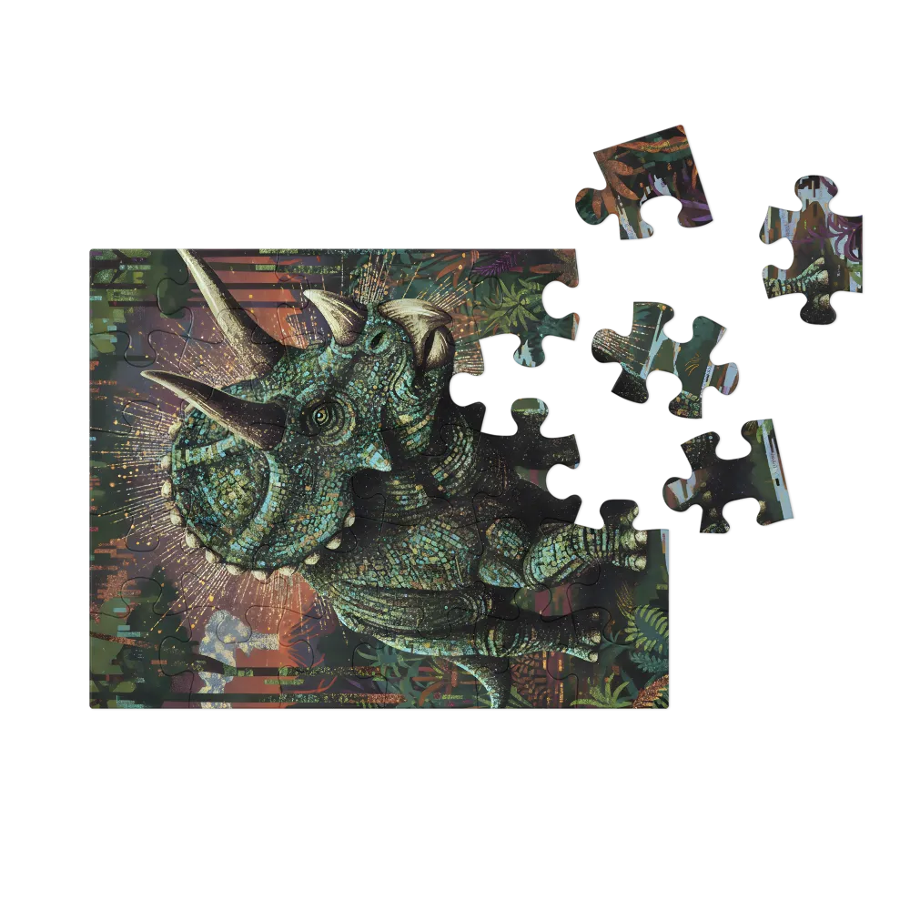 Stippled Triceratops 
 Jigsaw Puzzle in Tin Box