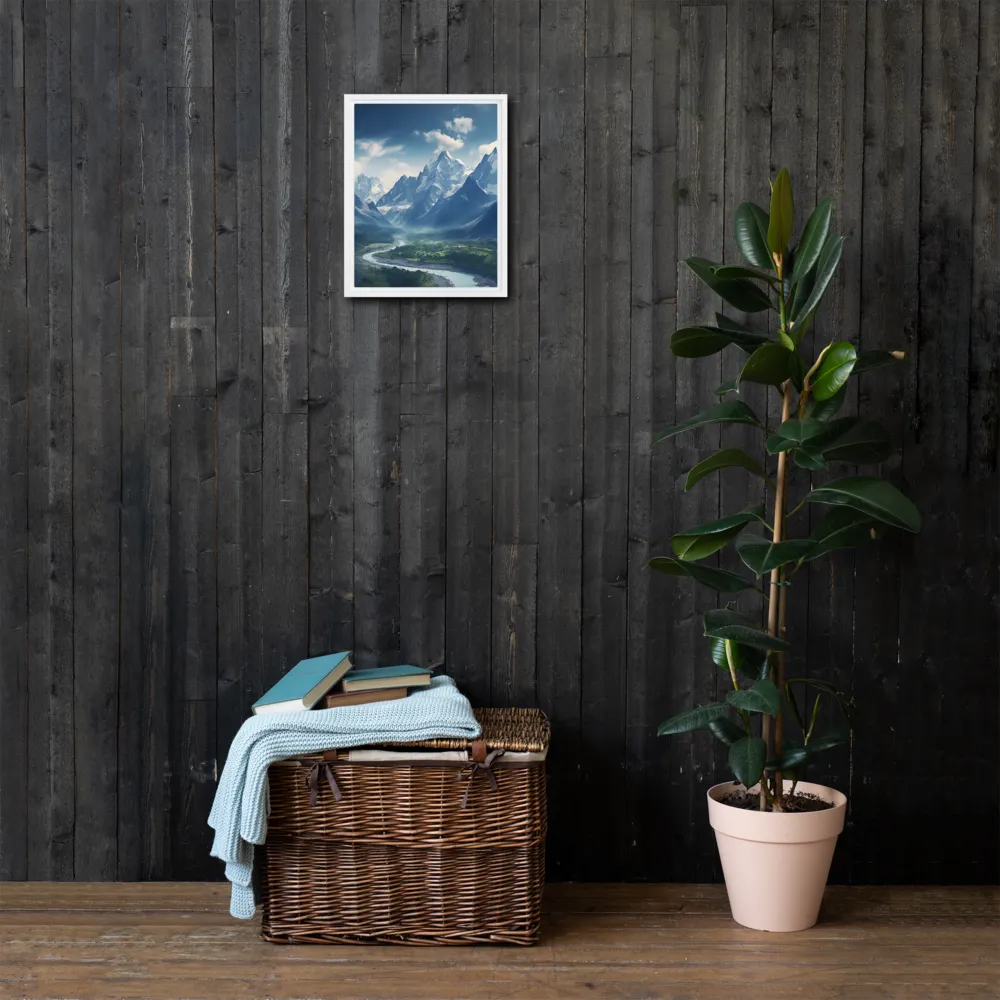 Majestic Serenity: A Landscape of Mountains and Rivers | Canvas with White Frame | 11″×14″