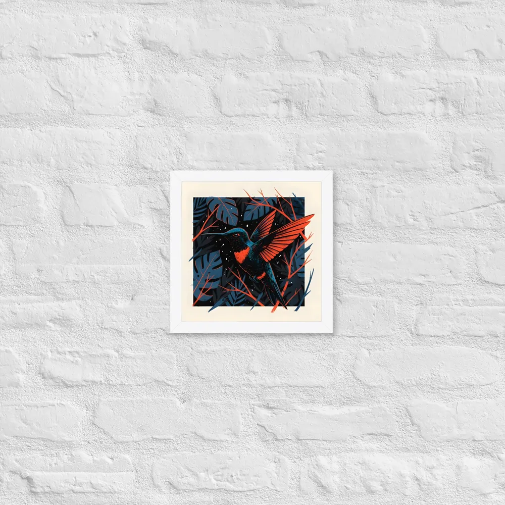 Midnight Hummingbird 
 Poster with White Frame | 10″x 10″