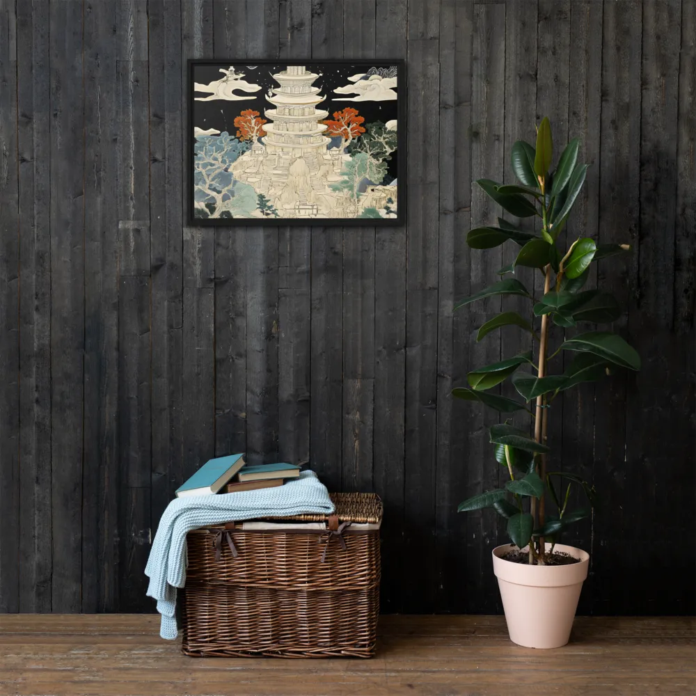 Whispers of the Pagoda | Canvas with Black Frame | 18″×24″