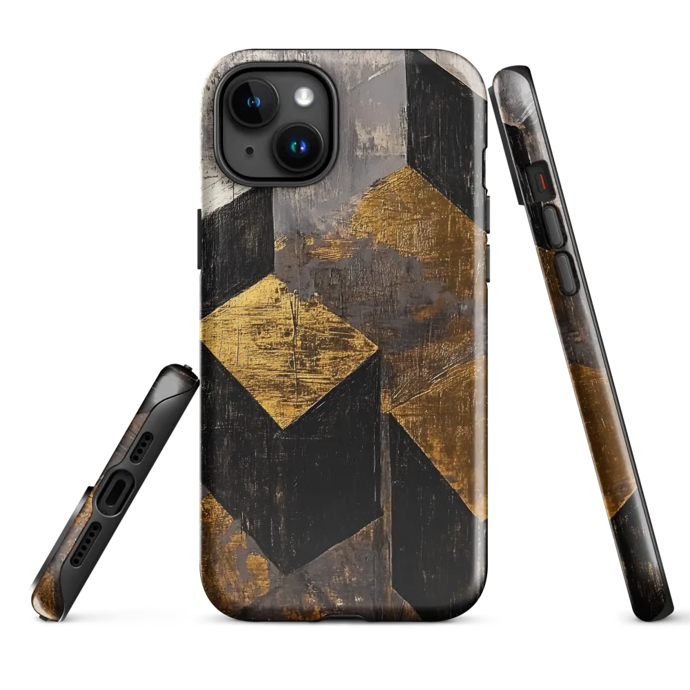 Geometric Harmony in Gold and Black | Phone Case |  15 Plus | Tough Case | Glossy