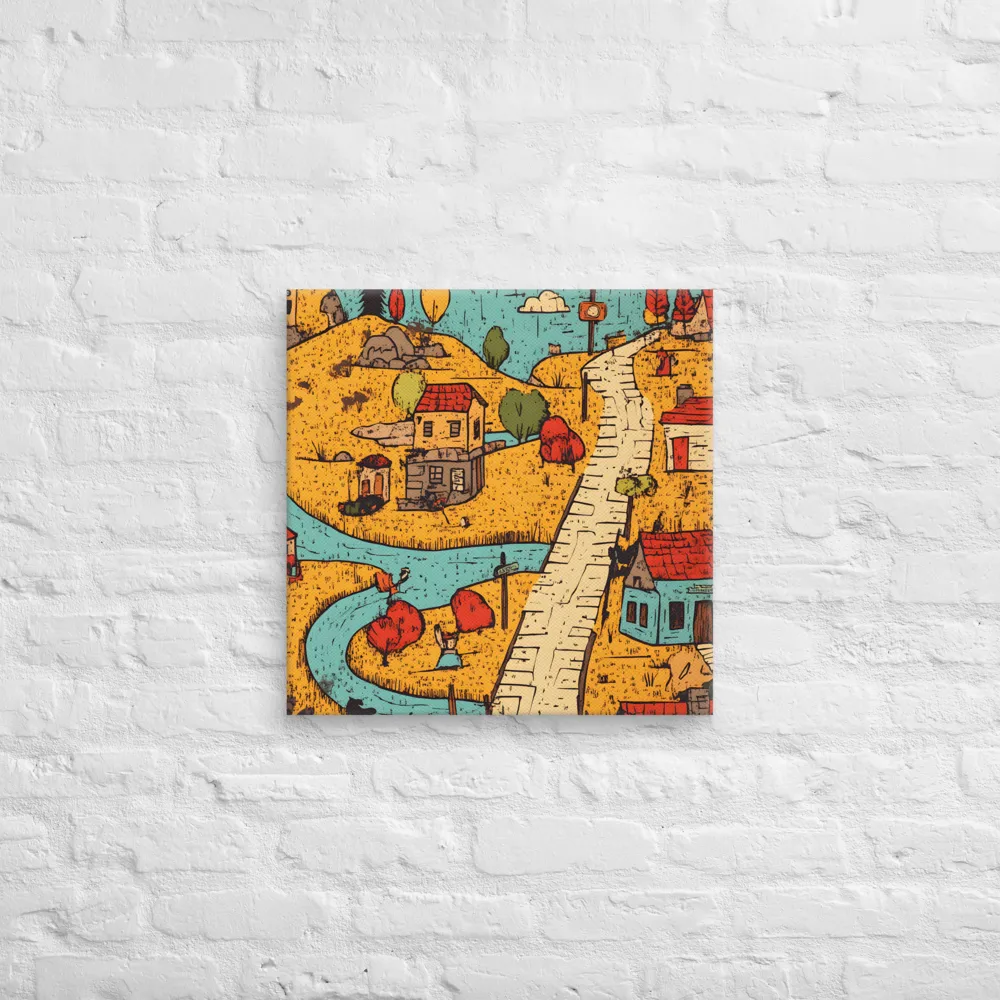 Whimsical Village Landscape | Canvas | 20″×20″