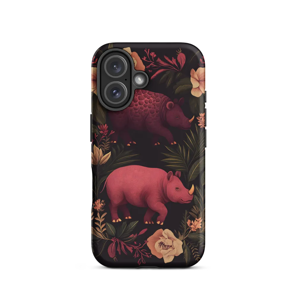 Rhinos in Floral Embrace | Phone Case