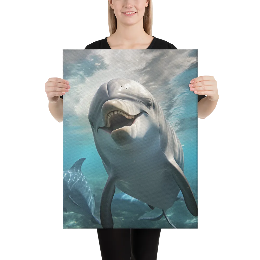 Beneath the Waves: A Dolphin's Dance | Canvas | 18″×24″