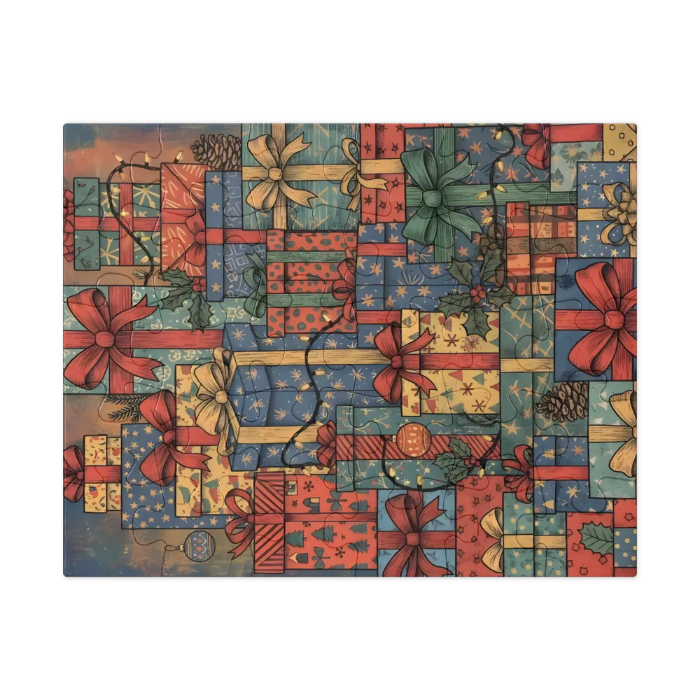 Stacked Holiday Gifts 
 Jigsaw Puzzle in Tin Box