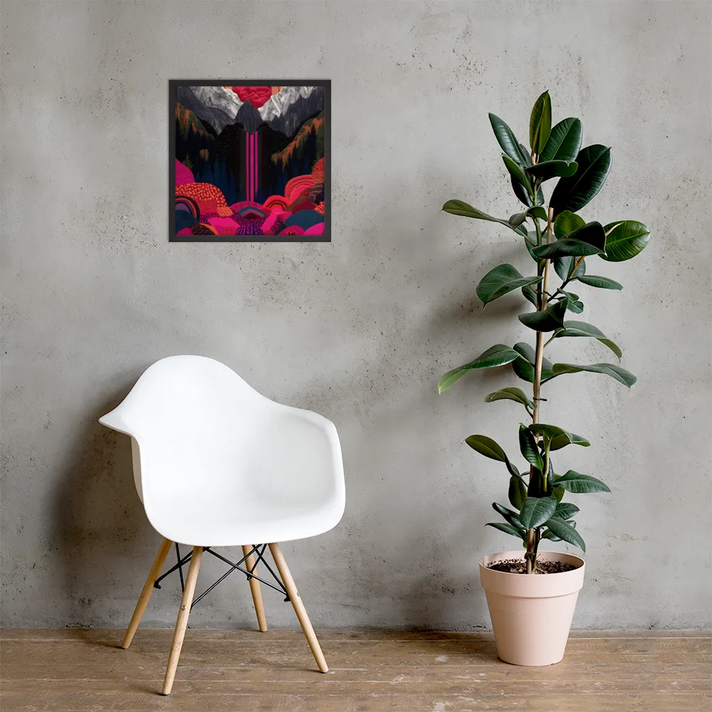 Ethereal Cascade: A Surreal Landscape | Poster with Black Frame | 18″×18″