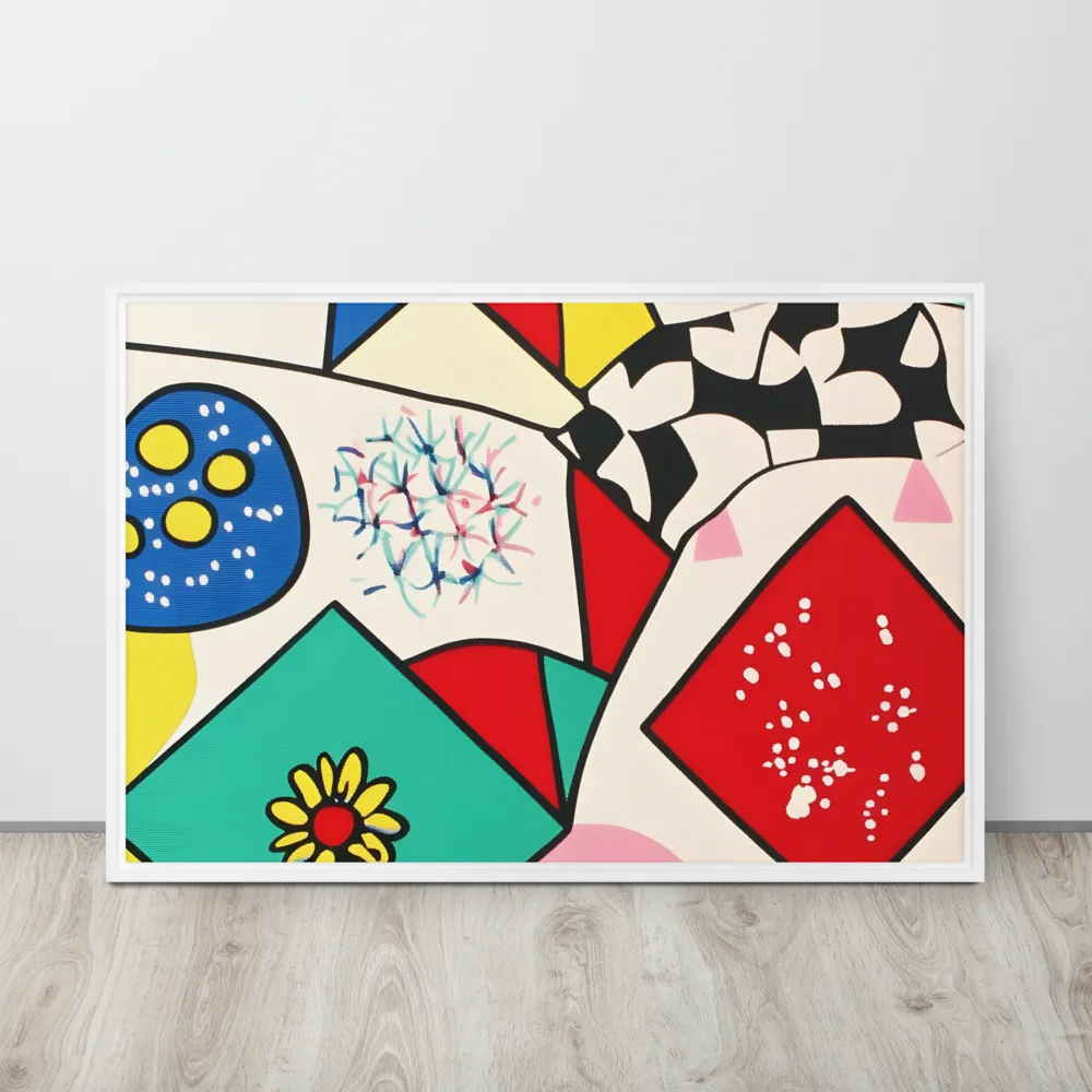 Joyful Geometry: A Playful Dance of Shapes and Colors | Canvas with White Frame | 24″×36″