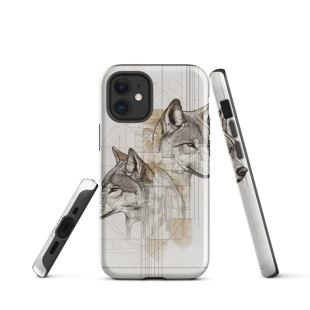 Geometric Harmony: The Essence of Wolves | Phone Case |  12 mini | Tough Case | Glossy