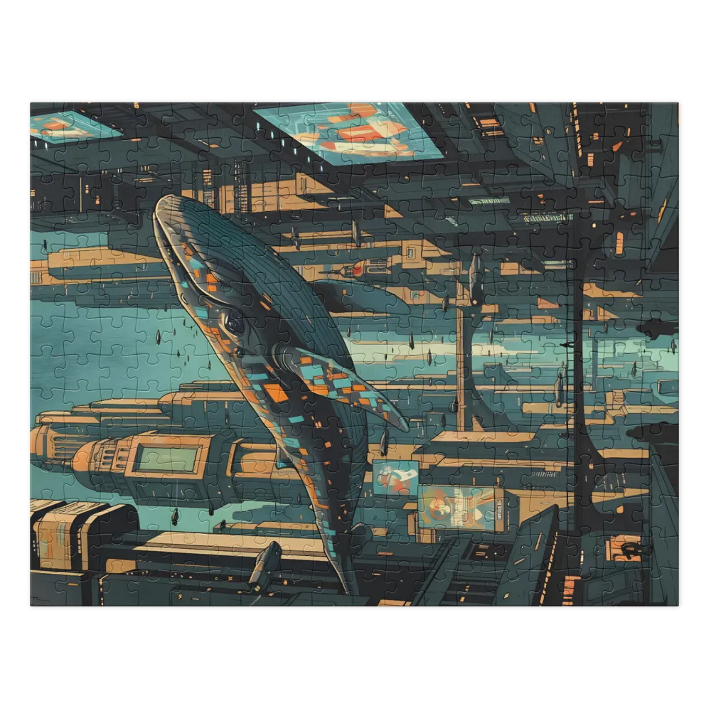 Sky Whale Over Metropolis 
 Jigsaw Puzzle in Tin Box