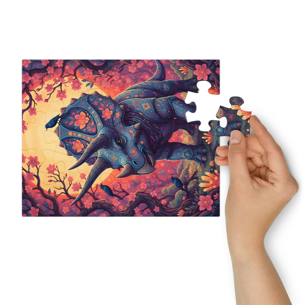 Triceratops in Bloom 
 Jigsaw Puzzle in Tin Box