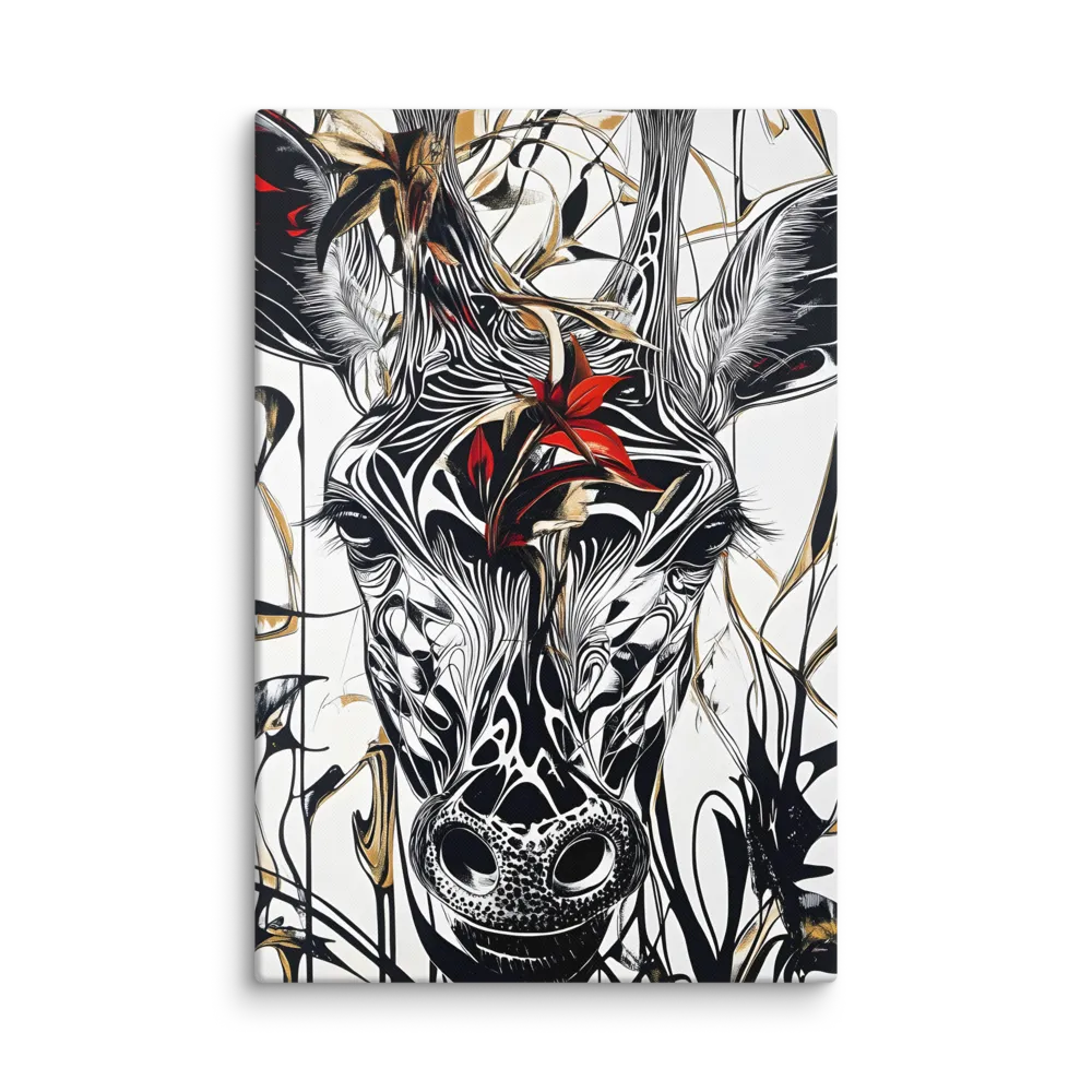 Floral Elegance: The Giraffe's Portrait | Canvas | 24″×36″
