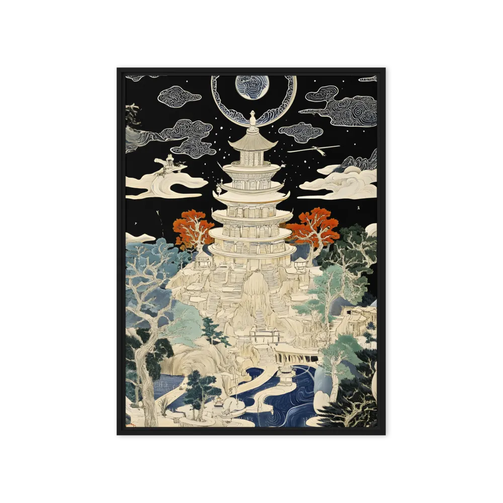 Whispers of the Pagoda | Canvas with Black Frame | 20″×28″