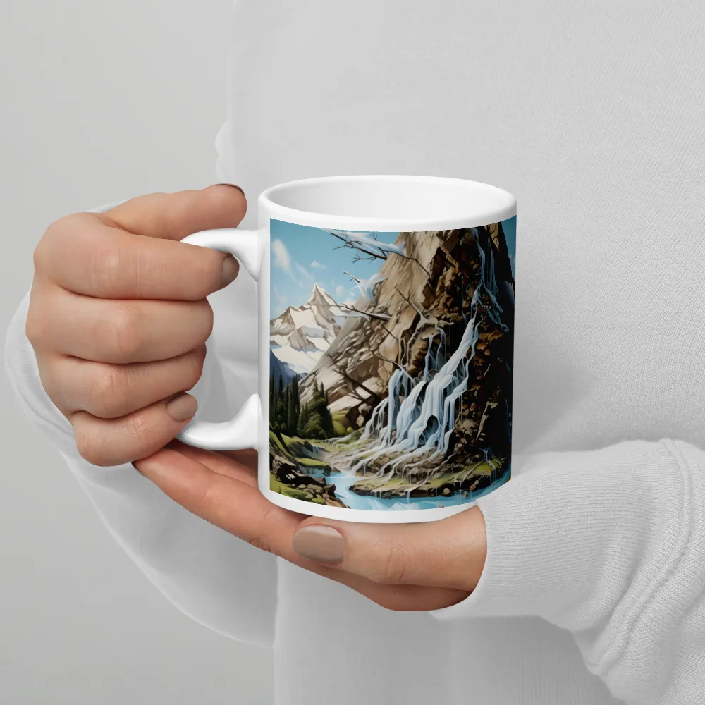 Majestic Cascade: A Mountain Masterpiece | Mug with White inside | 11 oz