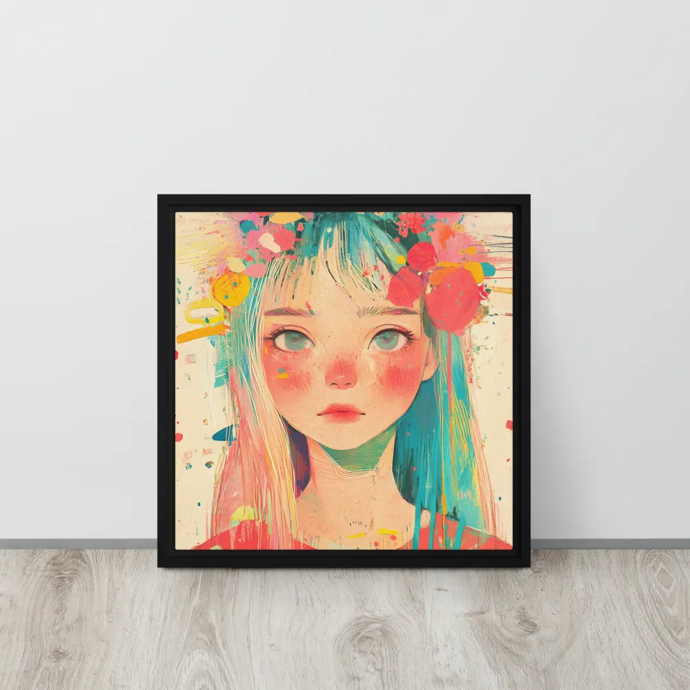 Whimsical Blossom | Canvas with Black Frame | 16″×16″