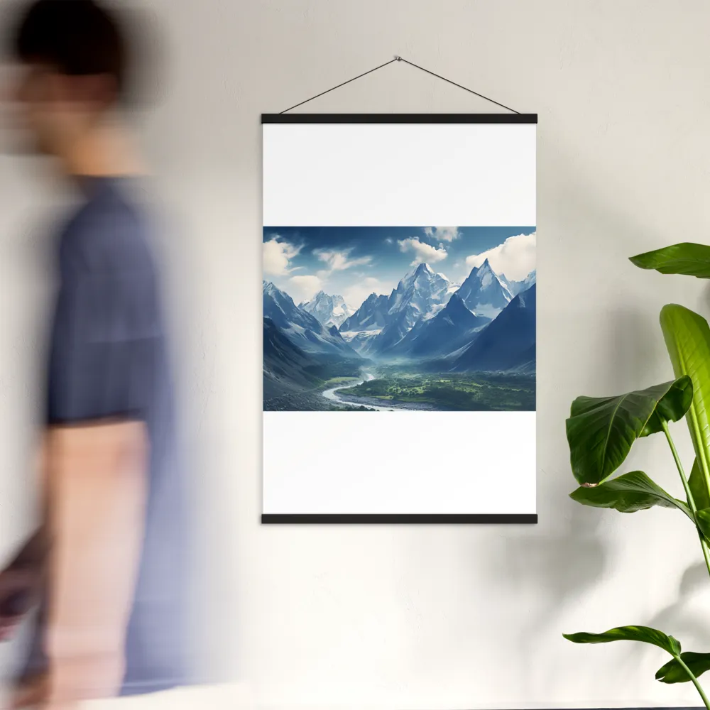 Majestic Serenity: A Landscape of Mountains and Rivers | Poster With Black Wood Hanger | 24″×36″