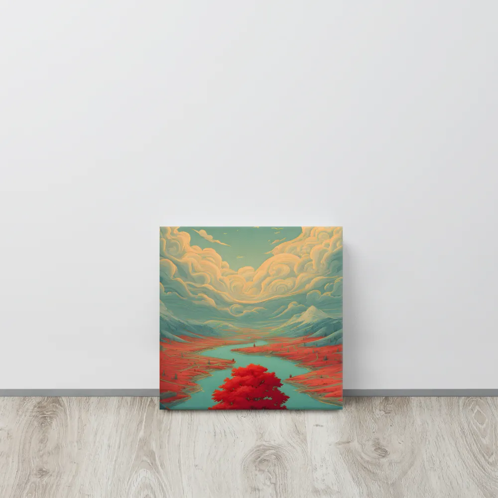 Red Tree by the Turquoise River 
 Canvas | 12″x 12″