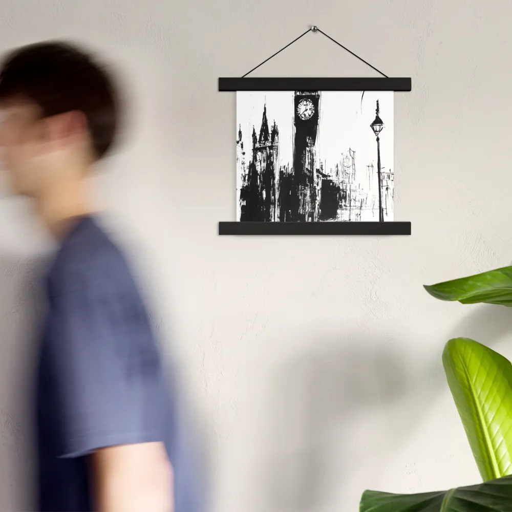 Clock Tower in Motion | Poster With Black Wood Hanger | 10″×10″