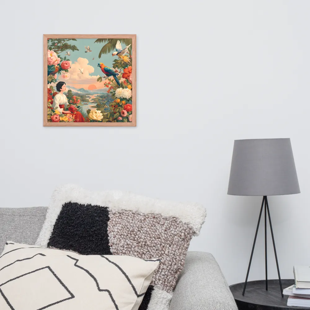 Sunset Garden Reverie 
 Poster with Red oak Frame | 16″x 16″