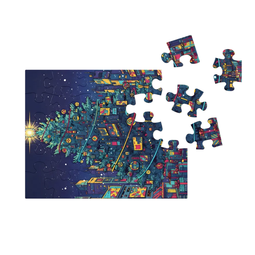 Midnight City Christmas Tree 
 Jigsaw Puzzle in Tin Box