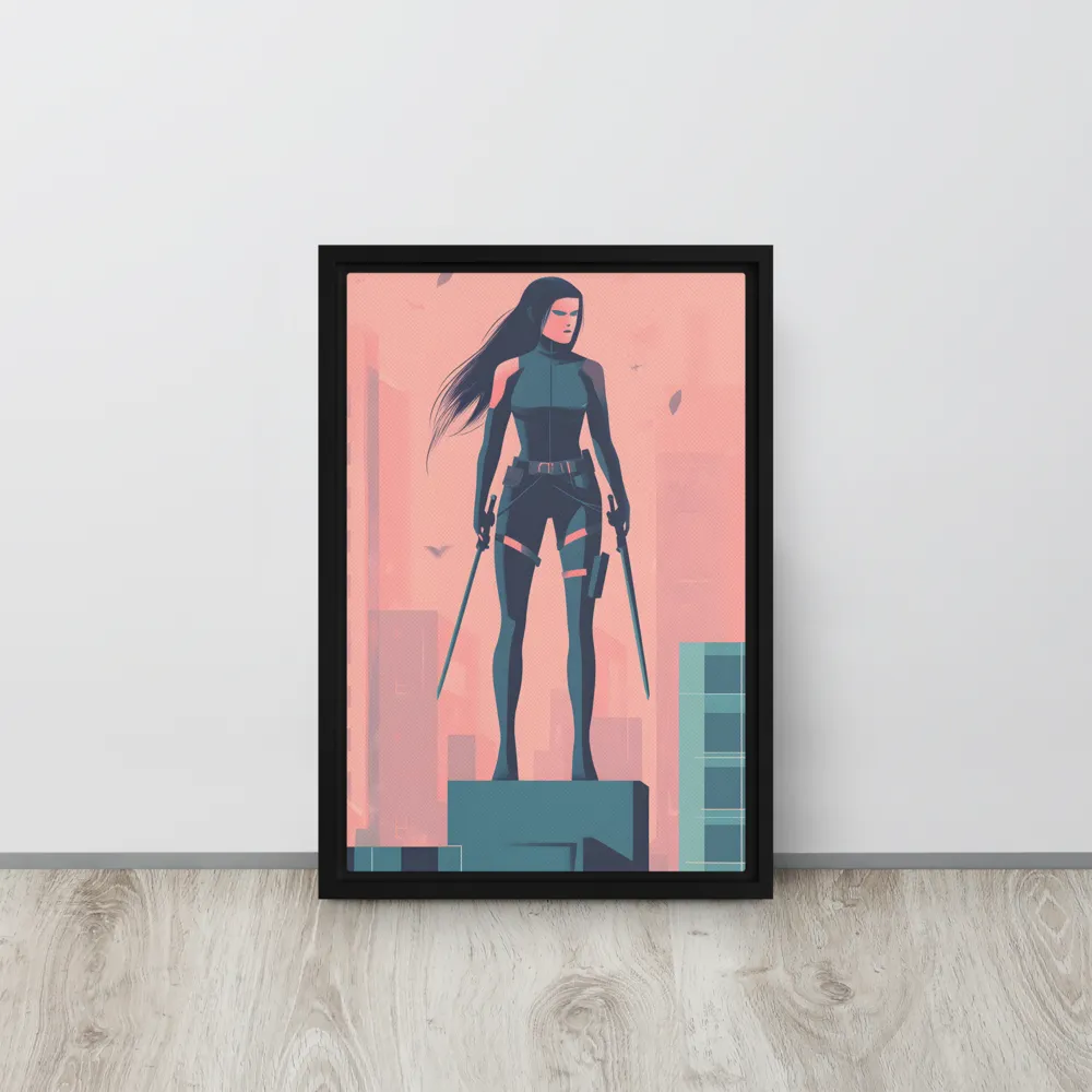 Urban Sentinel: A Warrior's Stand | Canvas with Black Frame | 12″×18″