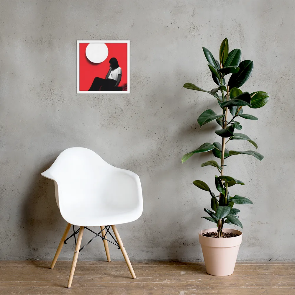 Contemplation in Red | Poster with White Frame | 14″×14″