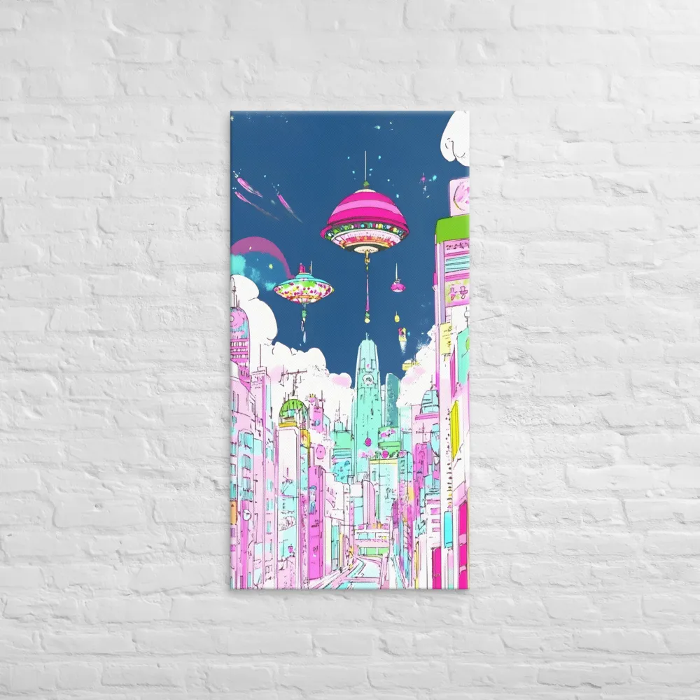Futuristic Cityscape with Floating Structures | Canvas | 24″×48″
