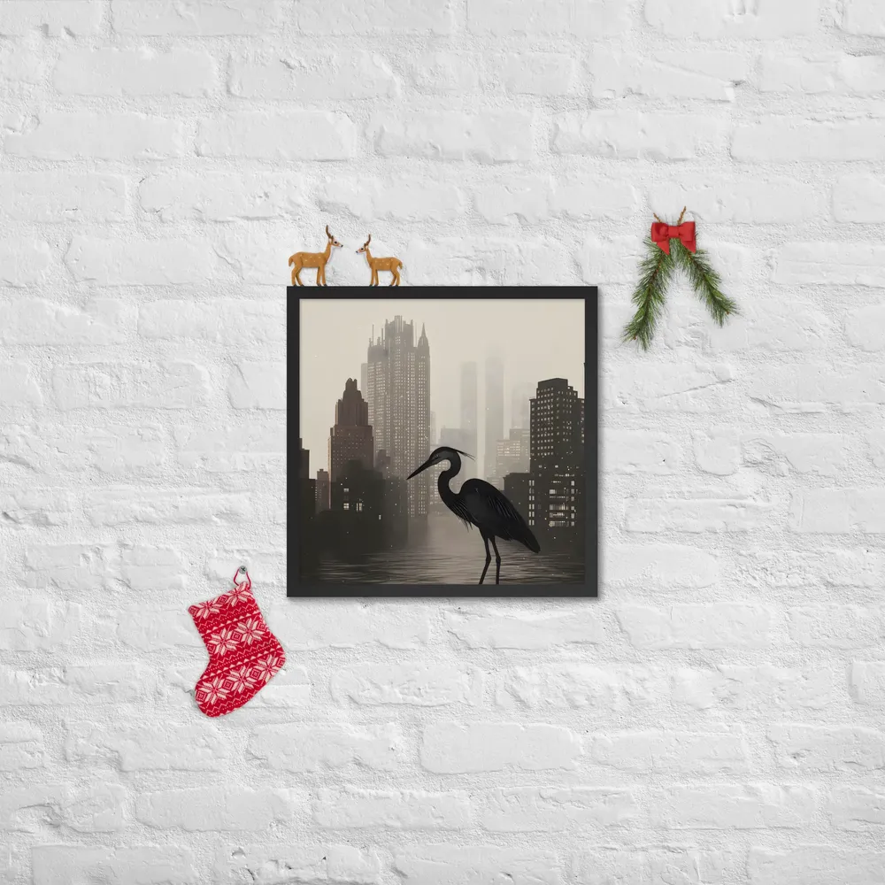 Urban Heron 
 Poster with Black Frame | 18″x 18″