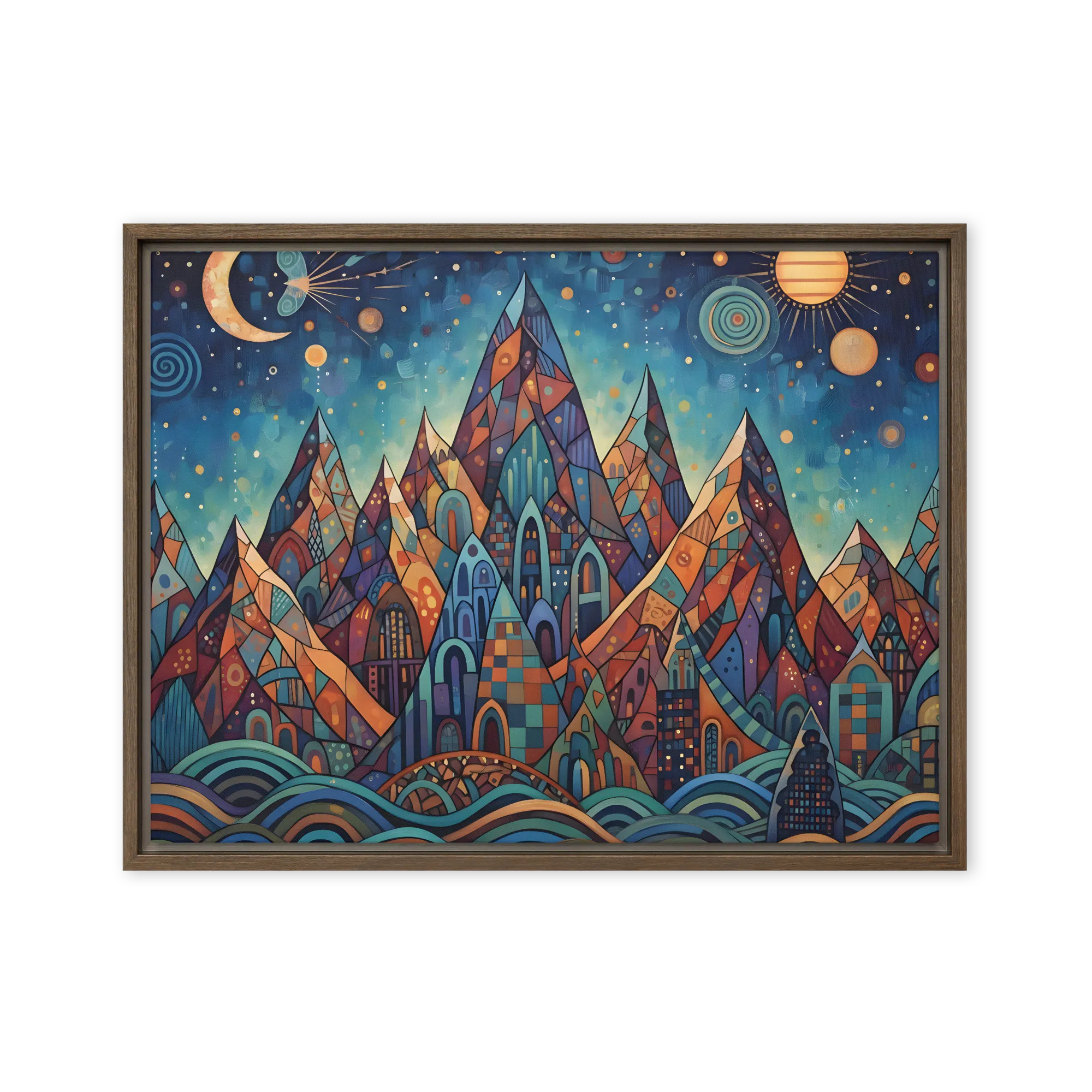 Celestial Mountainscape 
 Canvas with Brown Frame