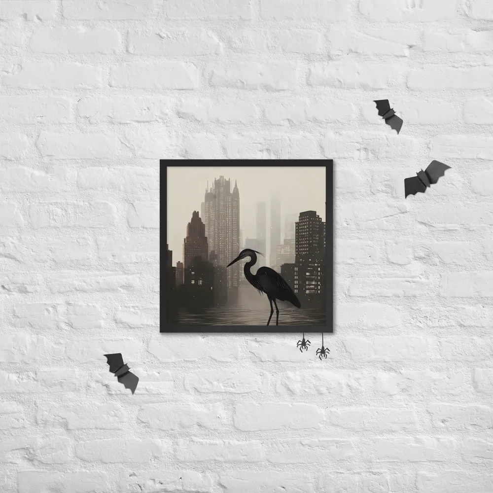 Urban Heron 
 Poster with Black Frame | 18″x 18″