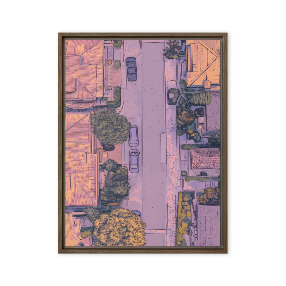 Aerial Serenity: Suburban Oasis | Canvas with Brown Frame | 24″×32″