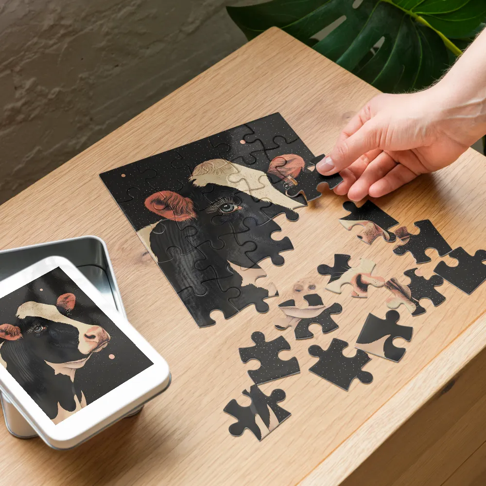 Stipple Cow Portrait 
 Jigsaw Puzzle in Tin Box