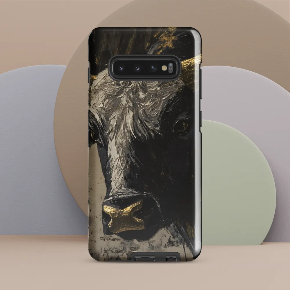 Majestic Bull: The Power in Black and Gold | Phone Case |  S10 Plus | Tough Case | Glossy