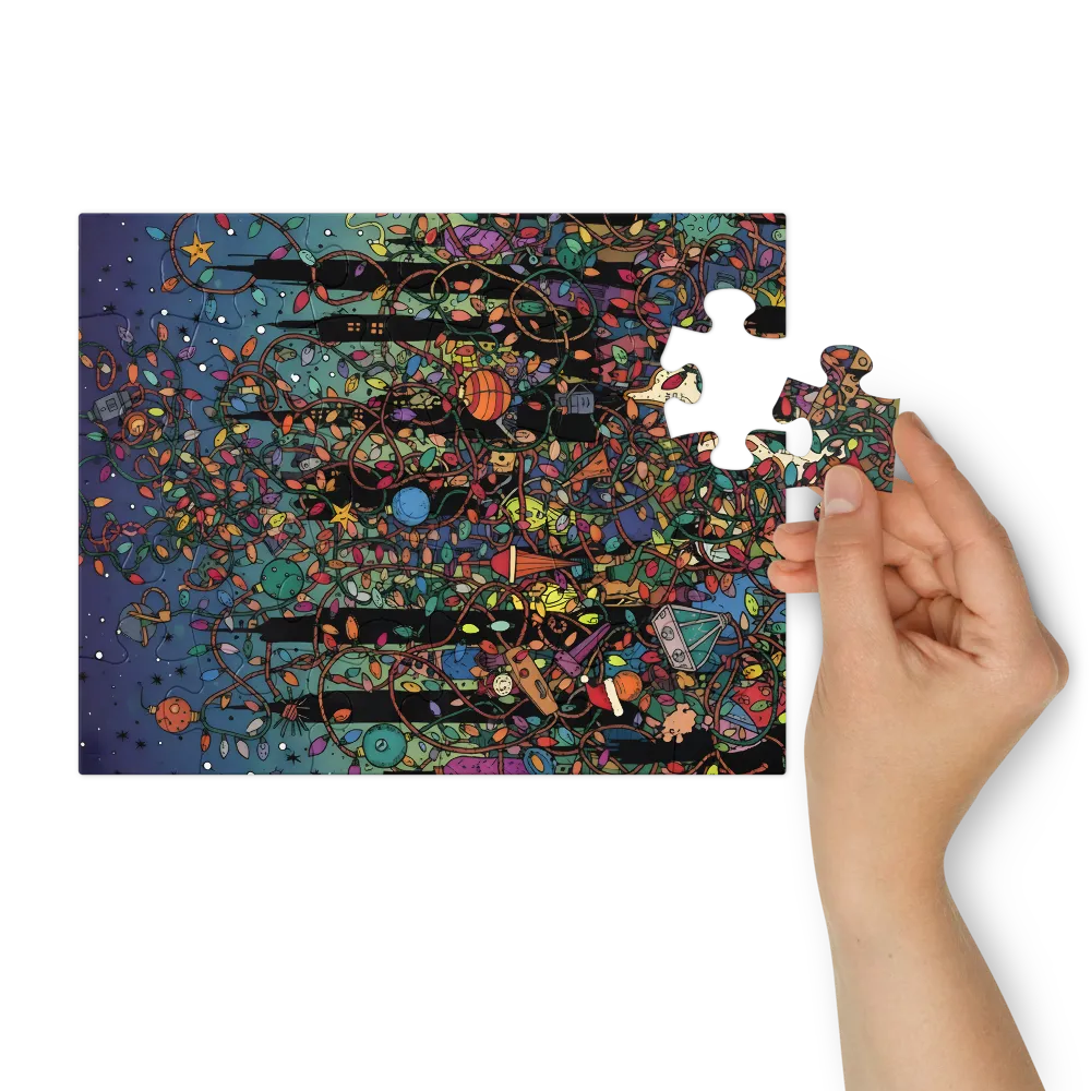 Tangled Holiday Lights 
 Jigsaw Puzzle in Tin Box