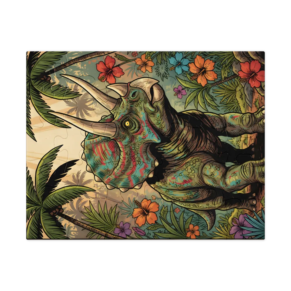 Tropical Triceratops 
 Jigsaw Puzzle in Tin Box