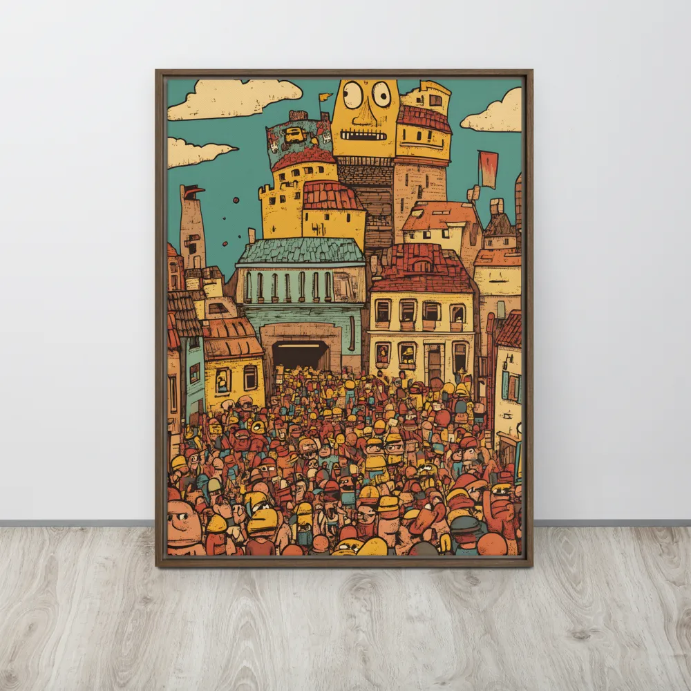 The Quirky City Gathering | Canvas with Brown Frame | 24″×32″