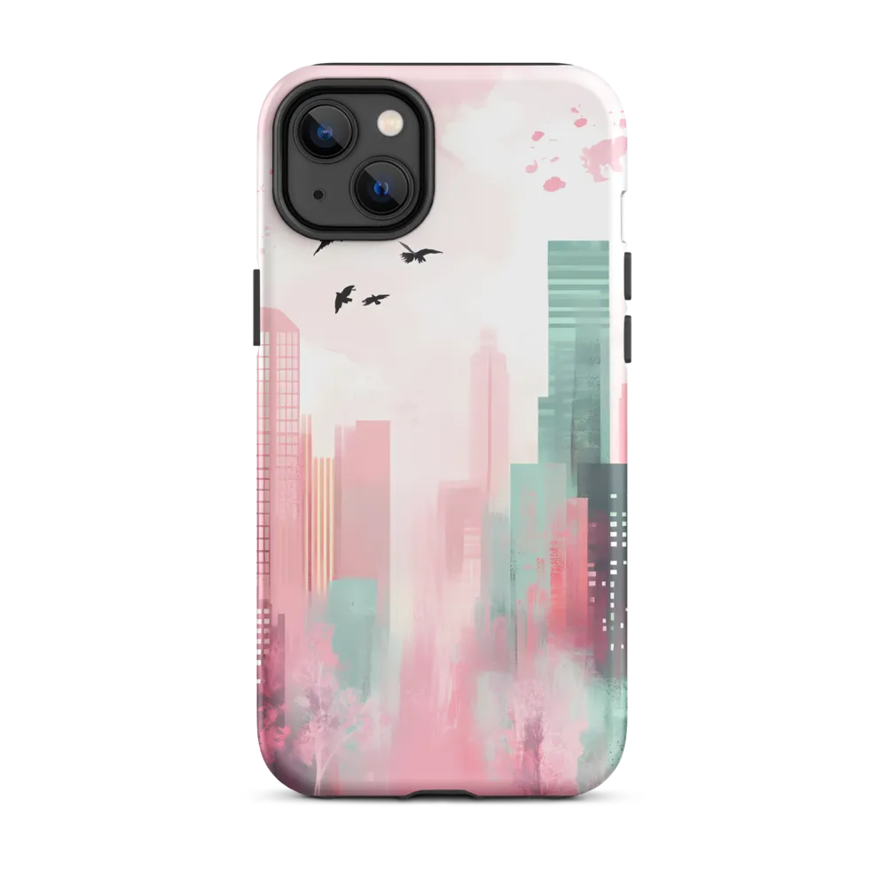 Dreamy Cityscape in Pink and Cyan
