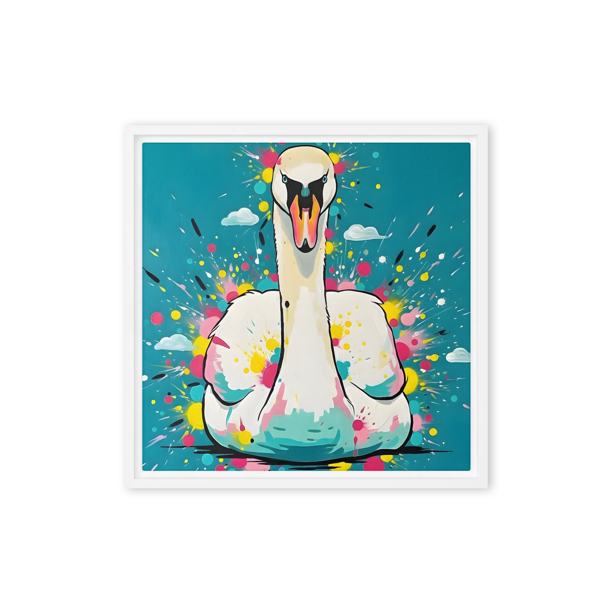 Swan Splash 
 Canvas with White Frame