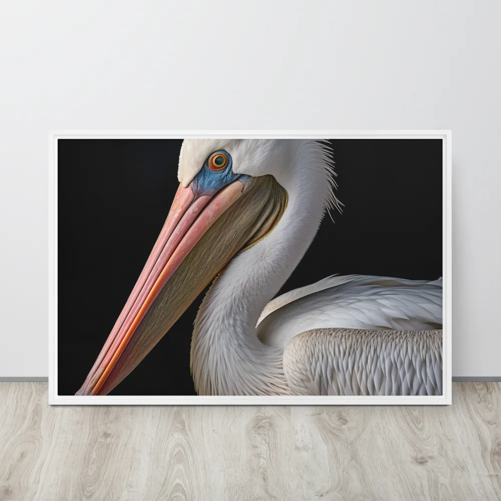 Elegance in White: The Pelican | Canvas with White Frame | 24″×36″