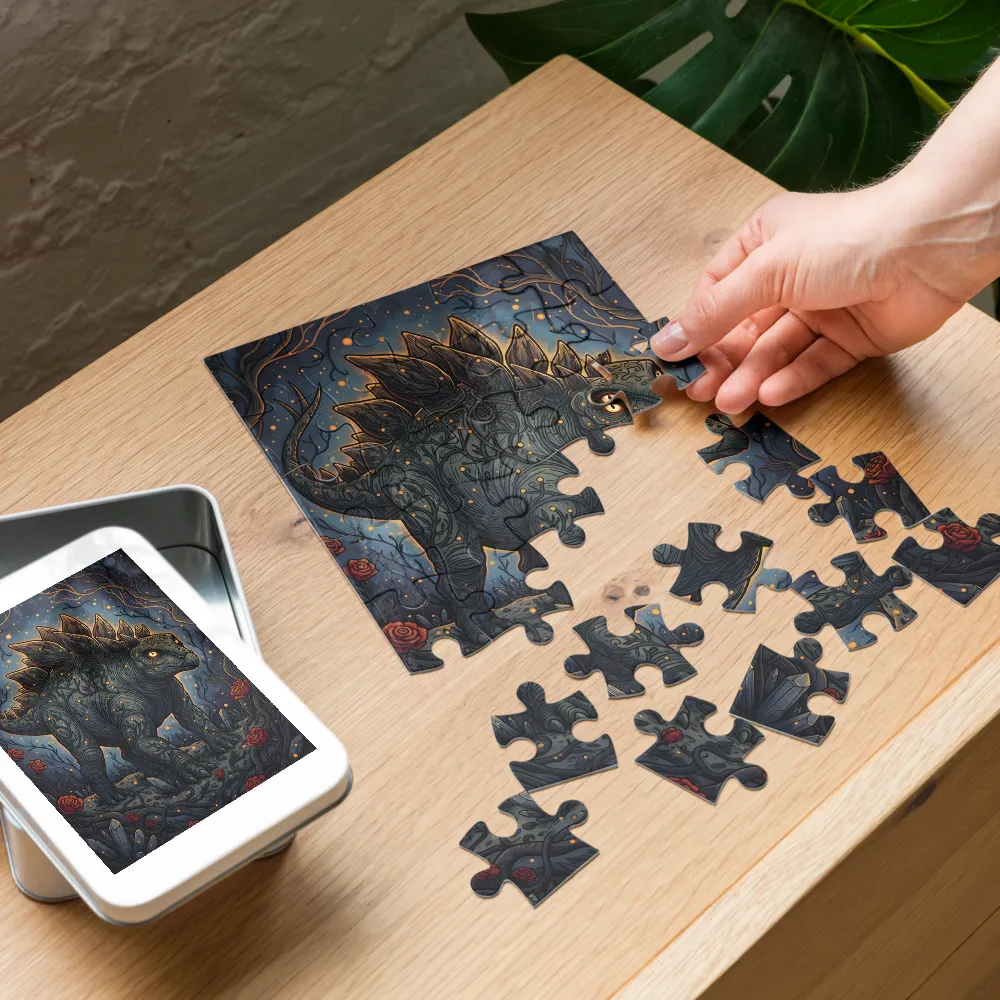 Moonlit Stegosaur 
 Jigsaw Puzzle in Tin Box
