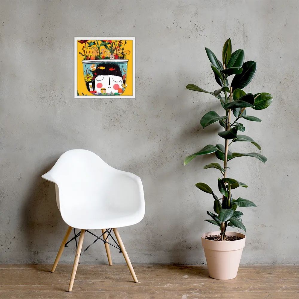 Whimsical Garden Head | Poster with White Frame | 16″×16″