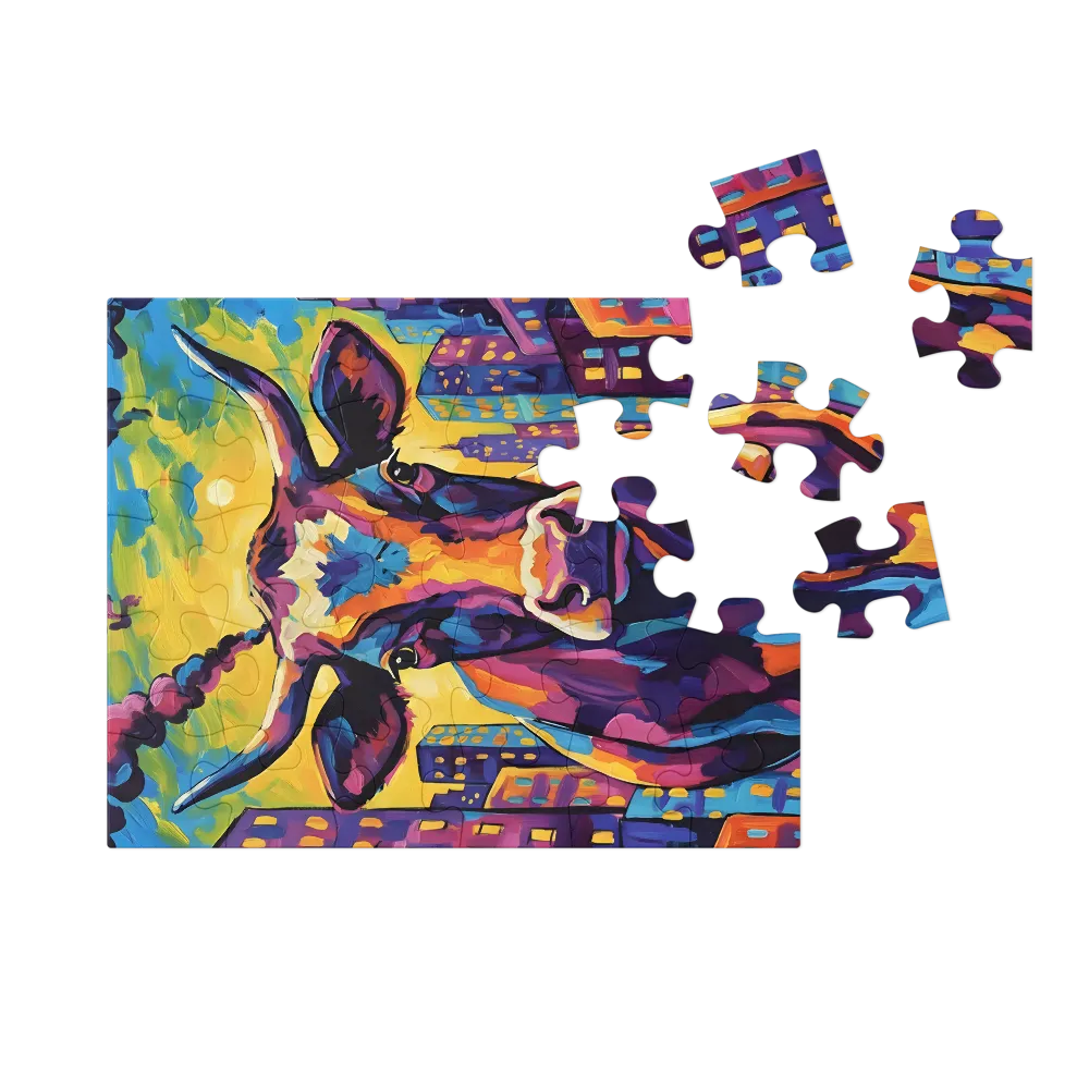 Neon City Cow 
 Jigsaw Puzzle in Tin Box