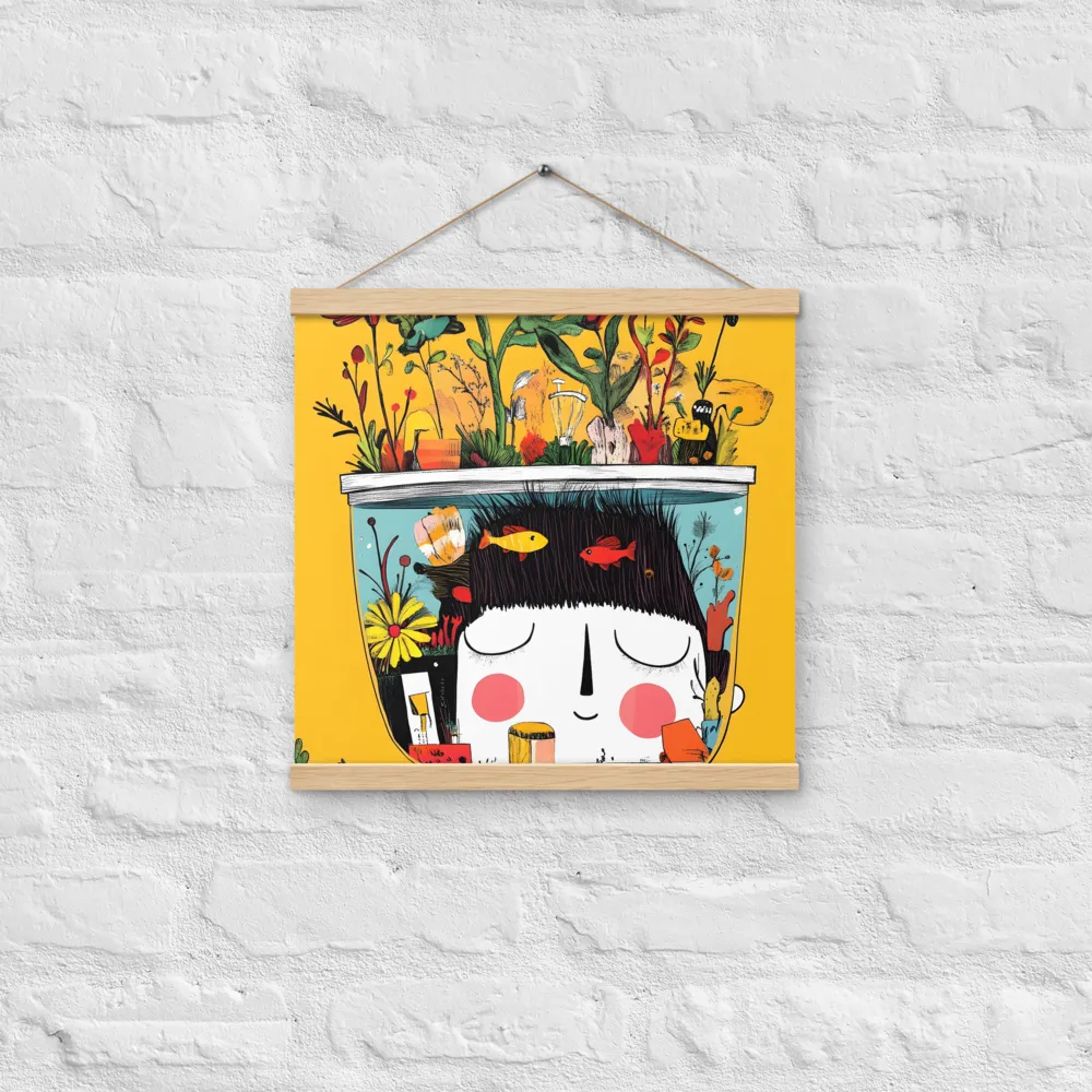 Whimsical Garden Head | Poster With Oak Wood Hanger | 16″×16″