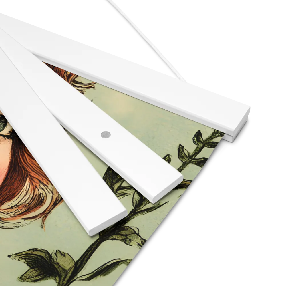 Whimsical Portrait of a Flower-Adorned Girl | Poster With White Wood Hanger | 16″×16″