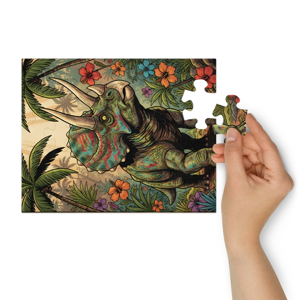 Tropical Triceratops 
 Jigsaw Puzzle in Tin Box
