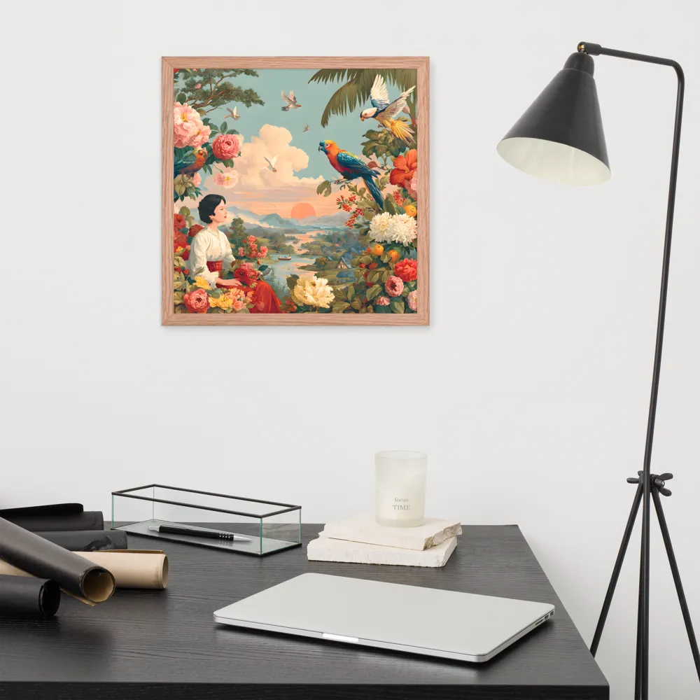 Sunset Garden Reverie 
 Poster with Red oak Frame | 16″x 16″