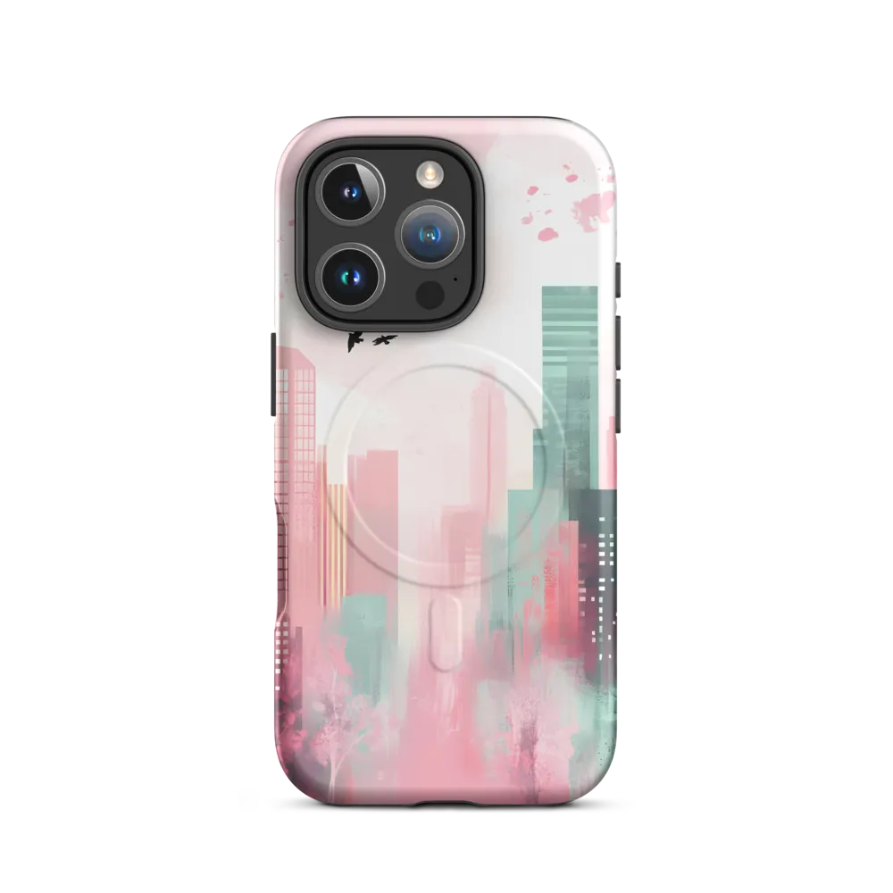 Dreamy Cityscape in Pink and Cyan
